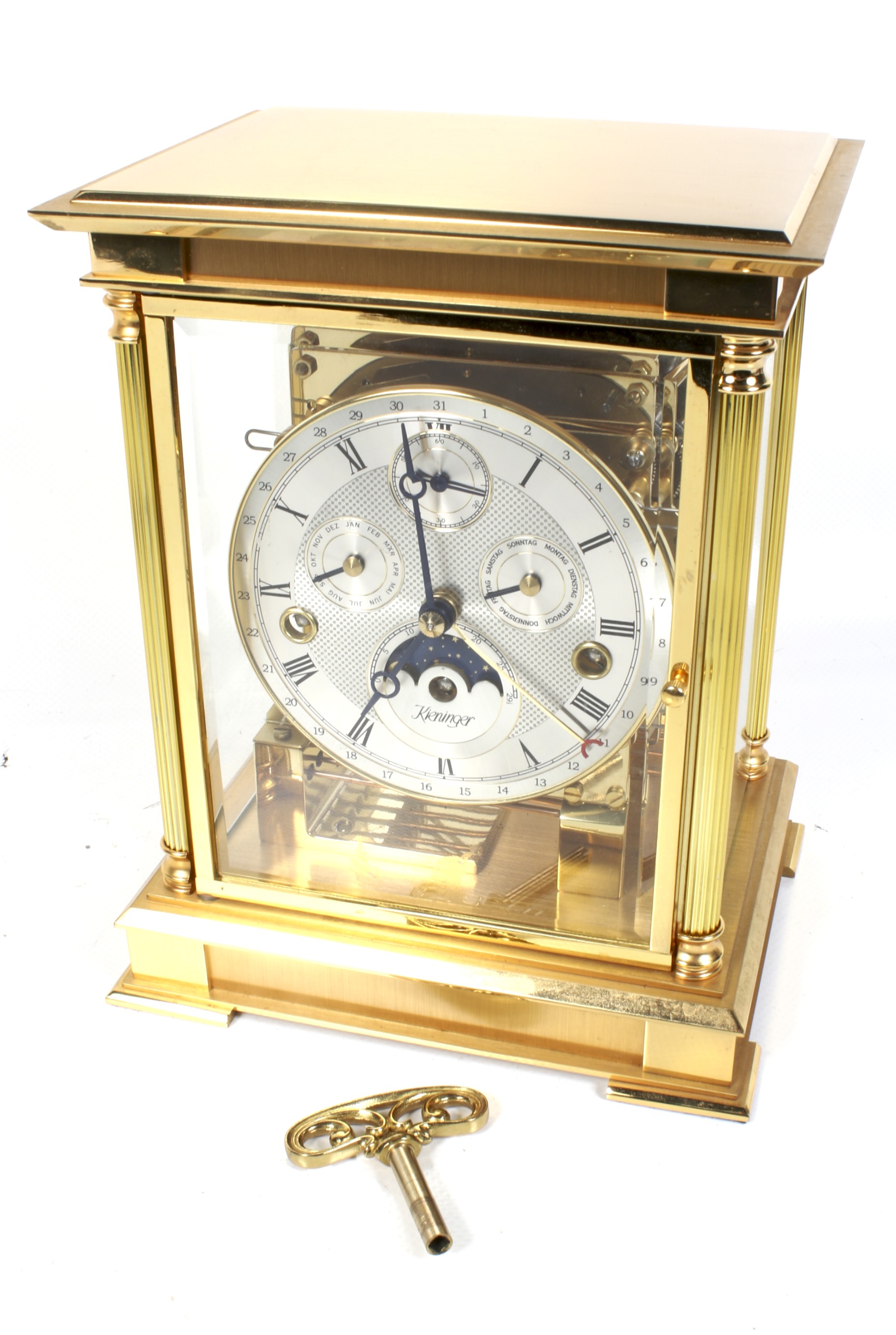 A Kieniger brass chiming mantel clock. - Image 4 of 6