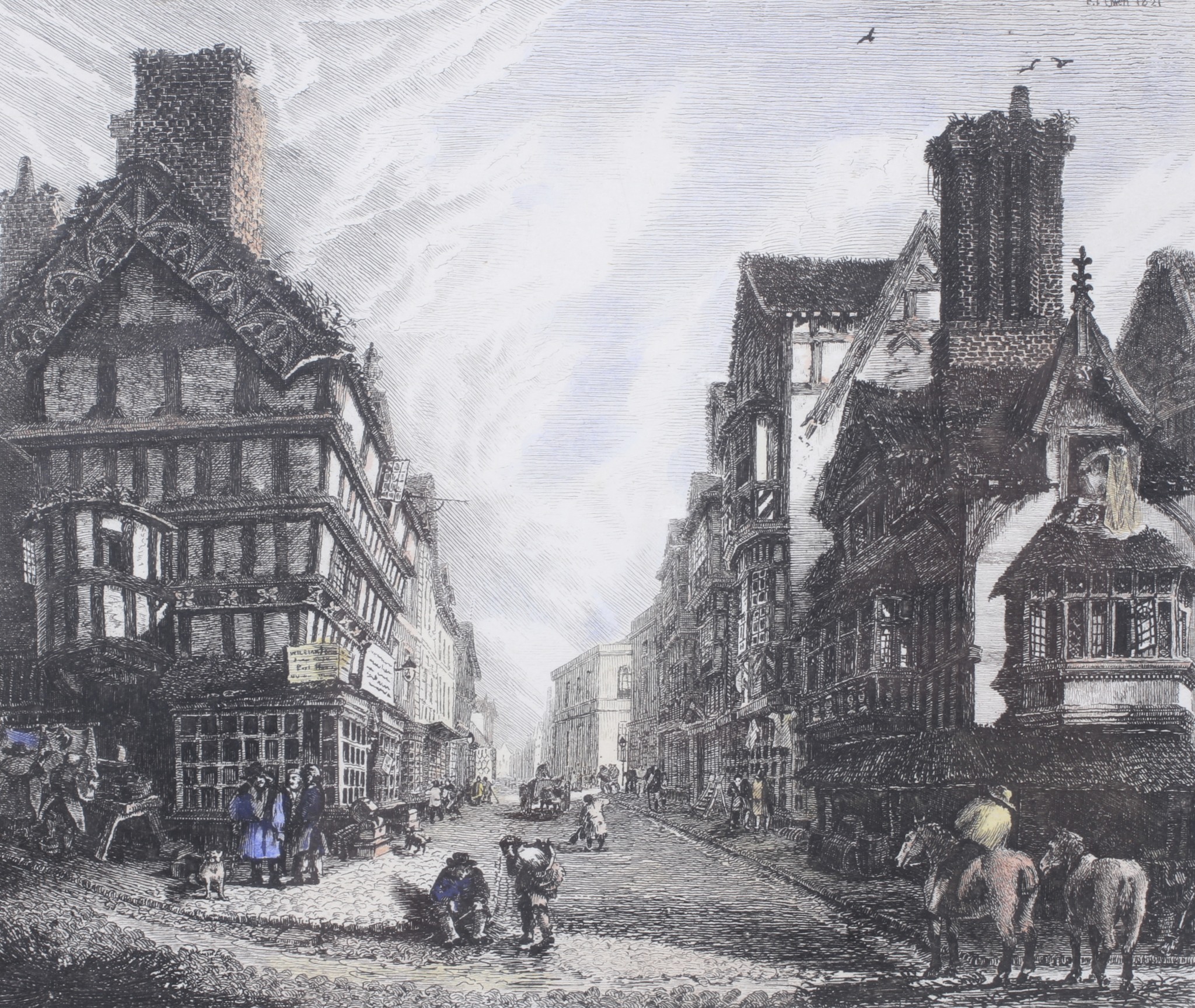 Rev E P Owen, two etchings. 'Mardol, Shrewsbury' and 'The High Street, Shrewsbury', 14cm x 17. - Image 2 of 3