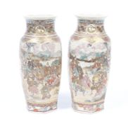 A pair of Japanese Satsuma hexagonal vases.
