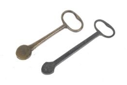 Two 18/19th century bronze Coachman keys. One stamped 'A RUNACRHS', the longest 13.