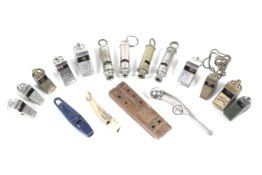 An assortment of various whistles.