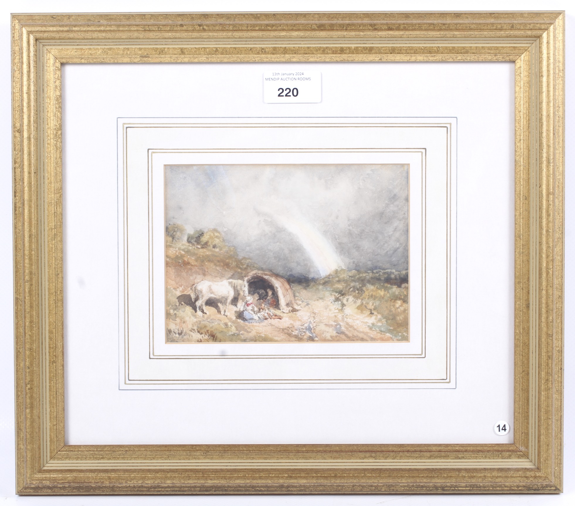 19th century English school watercolour. 'Sheltering from the storm', unsigned, 11. - Image 2 of 2