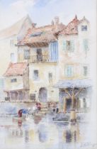 A contemporary watercolour. Depicting women washing clothes in a river, signed 'F. A. Ringer', 26.