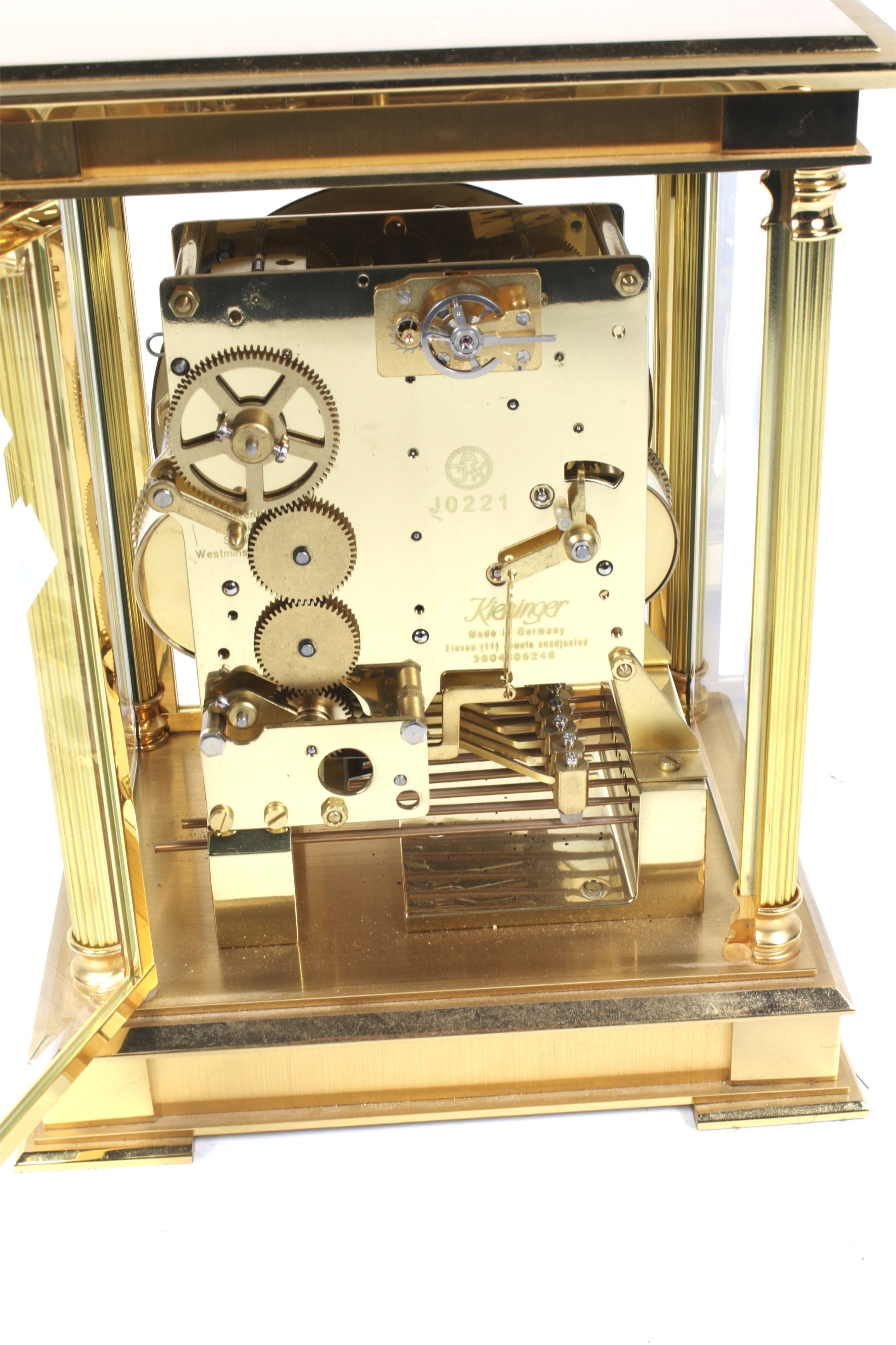 A Kieniger brass chiming mantel clock. - Image 2 of 6