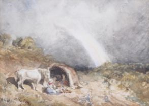 19th century English school watercolour. 'Sheltering from the storm', unsigned, 11.