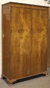 A vintage Waring & Gillow burr walnut double wardrobe.