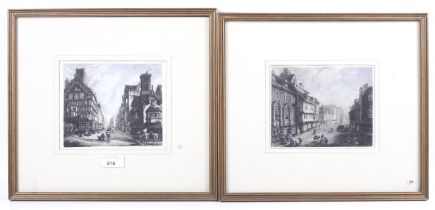 Rev E P Owen, two etchings. 'Mardol, Shrewsbury' and 'The High Street, Shrewsbury', 14cm x 17.