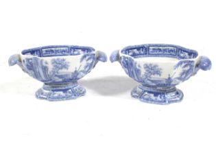 A pair of early 19th century Adams blue and white sauce tureens.