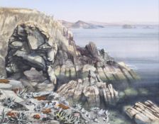 John Rogers watercolour. 'Calm Coastal Waters', signed and dated 1984, 20.5cm x 25.