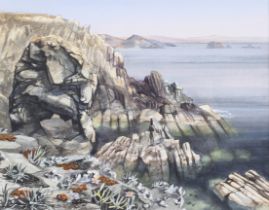 John Rogers watercolour. 'Calm Coastal Waters', signed and dated 1984, 20.5cm x 25.
