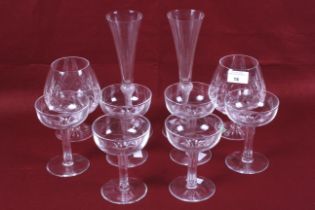 Ten drinking glasses. Comprising a pair of boxed Stuart wine glasses, H13.