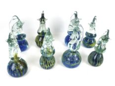 Eight Mdina Maltese glass horse paperweights. Including three signed examples, Max. H14.