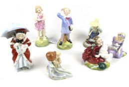Seven Royal Doulton figures. Including 'He loves me', 'Mary has a Little Lamb, etc. Max.
