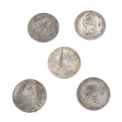 Six half crown coins for 1820, 1844,