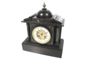 A vintage French L P Japy & Co. Ltd marble mantel clock. Movement no. 3822, striking a gong.