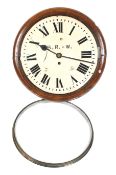 A 'B R - W' oak cased fusee wall clock. LMS #10516. Enamel dial with black painted Roman numerals.