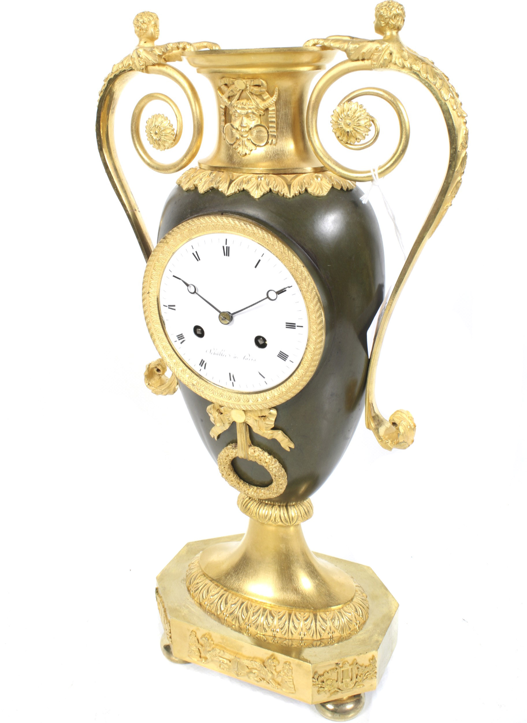 'Schuller a Paris', a circa 1810 Empire urn shaped ormolu and bronze 8 day clock. - Image 4 of 5