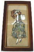 Novelty picture of a women made up of franked postage stamps. Framed and glazed.