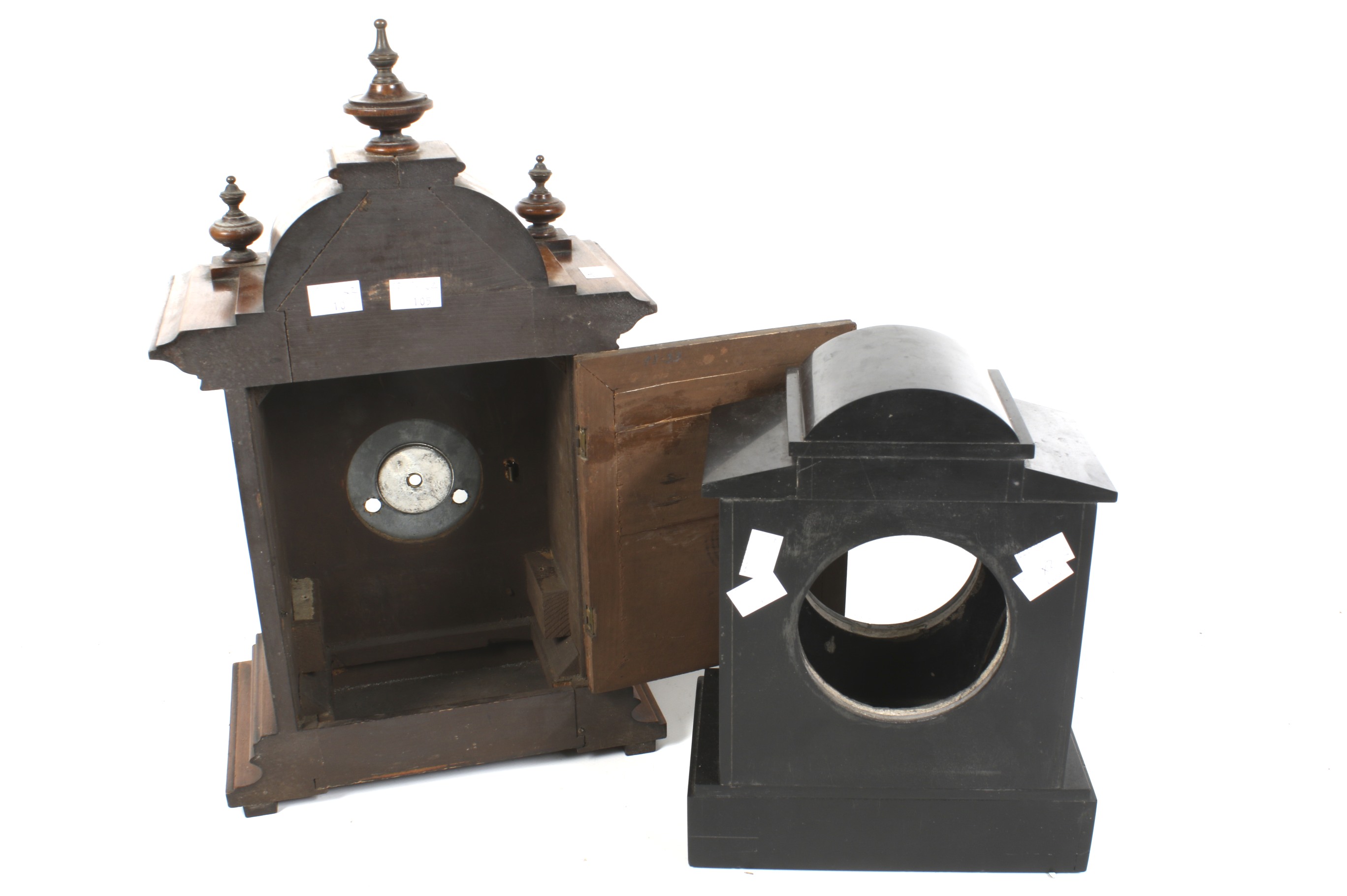 Two vintage mantel clock cases. Including a black marble mantel clock case. - Image 2 of 2