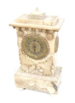 A vintage alabaster cased mantel clock with a pocket watch movement. Inscribed 'J.
