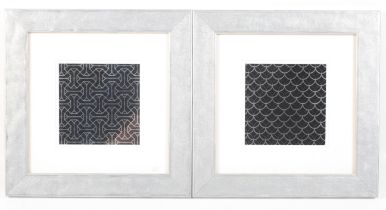 Costas Andrew Mikellides (1938-2019) msia, fcsd, a pair, silver foil on black,