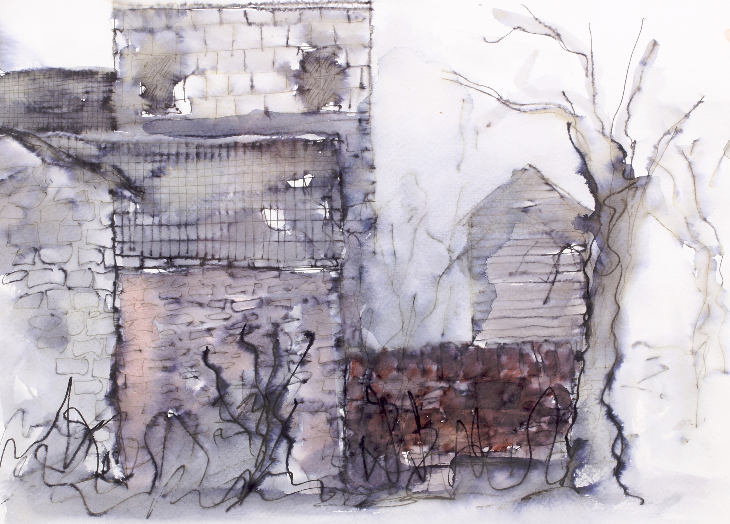 Costas Andrew Mikellides (1938-2019) msia, fcsd, watercolour, 'Farm Buildings'.