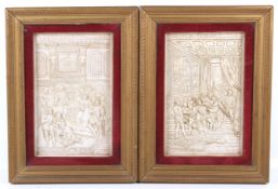 A pair of 19th century 'Renaissance' low relief white plaster plaques. Framed and glazed.