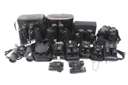 A collection of binoculars. Including a pair of Viking Mavilux 8x42, a pair of oloticron 8x23, etc.