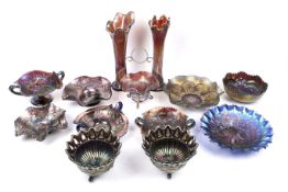 A large collection of carnival glass.