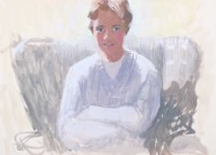 Mary Beresford Williams (born 1931), gouache portrait of a seated lady. Signed 'M BW', 40cm x 54.