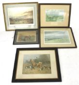 Five hunting related prints. Including a signed print by King L Edmund, 36.5cm x 52.