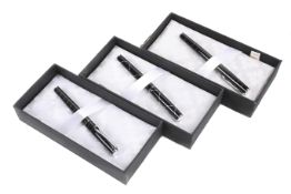 Three various Diplomat Optimist black fountain pens. Cased and boxed, 'Rhomb', 'loop' and 'rings'.