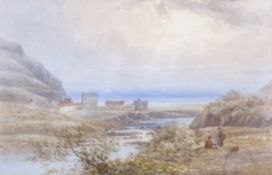 A 19th century English school watercolour. Depicting a coastal hamlet, unsigned. Framed and glazed.