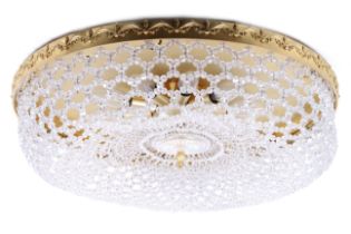 A gilt metal ceiling rose light fitting. With graduated diamonte-style net shade.