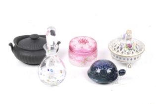 A collection of five 19th century and later ceramic and glass table items.