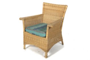 A wicker and bamboo armchair.