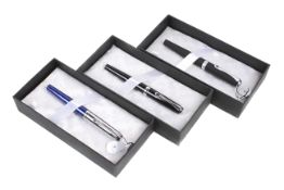 Three Diplomat Excellence fountain pens. Various designs, cased and boxed.