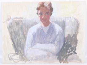 Mary Beresford Williams (born 1931), gouache portrait of a seated lady. Signed 'M BW', 40cm x 54.