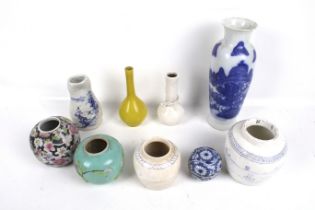 Nine pieces of Chinese and Oriental ceramics. To include bottle vases, lidded pots, ginger jars etc.