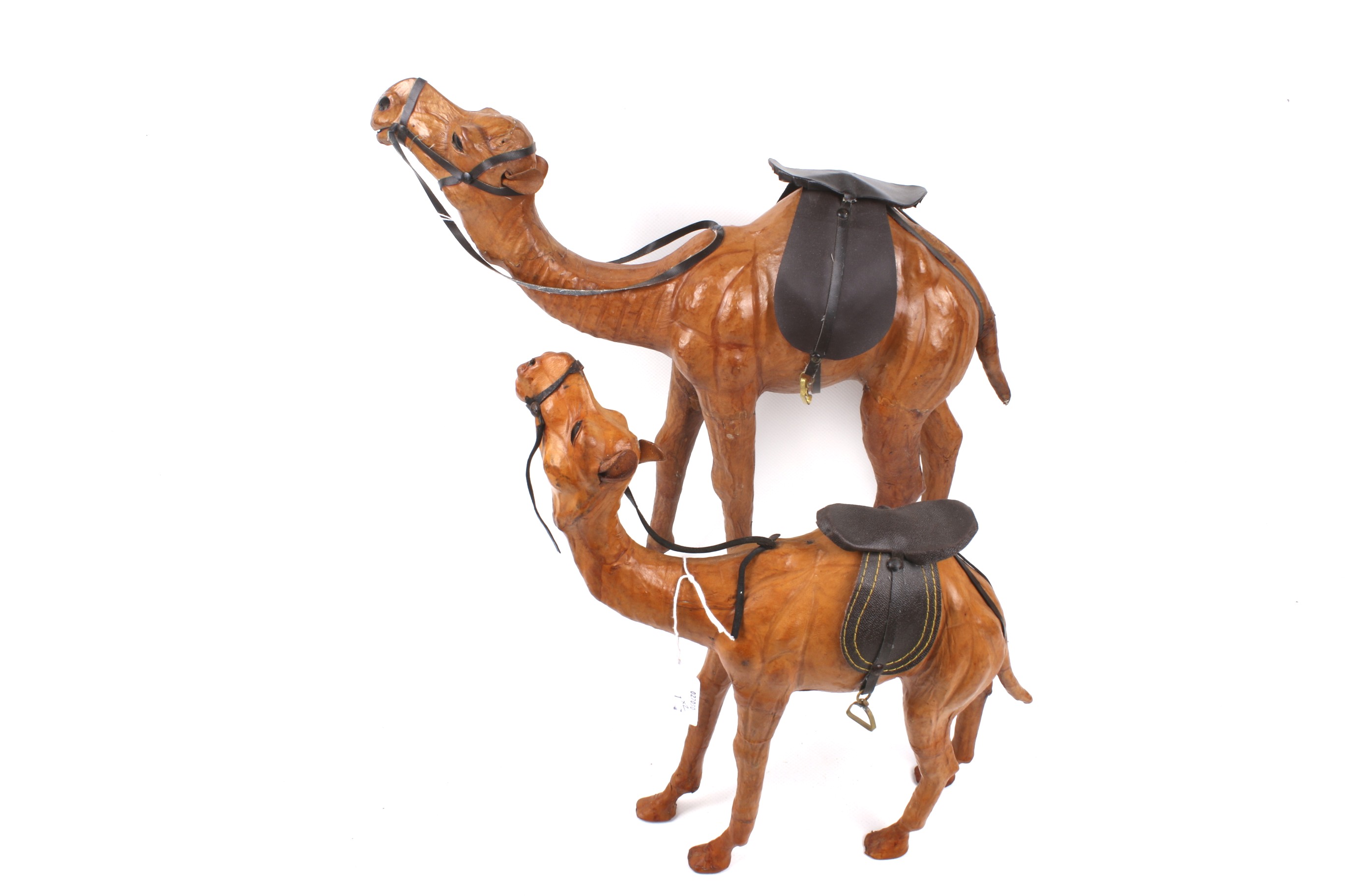 Two leather camel figure ornaments. With saddles. Max. - Image 2 of 2