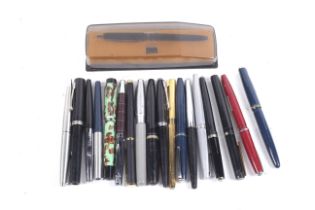 A collectiuon of eighteen assorted pens. Mostly fountain pens including Parker, etc.