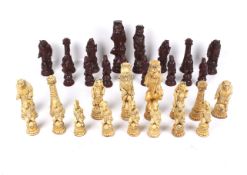 A large anthropomorphism resin animal chess set. Featuring lions, wolves, horses and rabbits. Max.