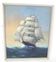 R Fairchild oil on board 'Full Sail'. Signed bottom right. Framed.