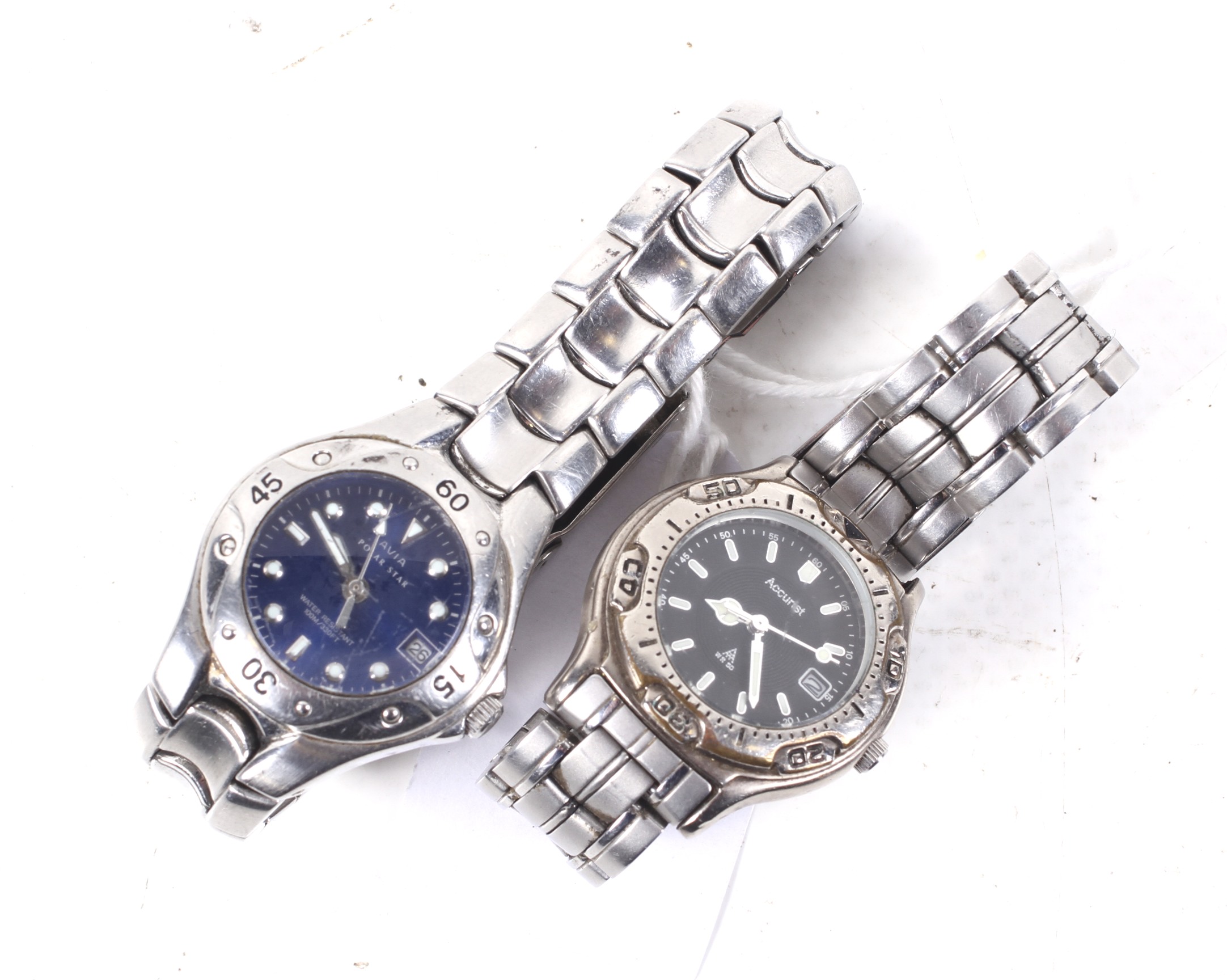 Two lady's stainless steel bracelet watches.