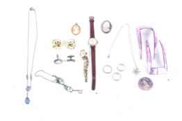 A collection of costume jewellery, watches and other items.
