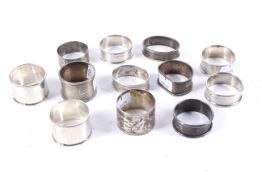 Twelve various 20th century silver napkin rings.