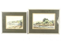 Sally Hocock two watercolours. Depicting 'river scenes', both framed and glazed. Max.