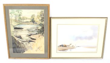 A pair of contemporary watercolours. Comprising a scene of a stream signed 'Nathan Rich', 43.