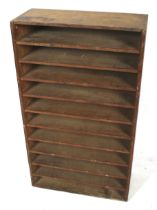 A vintage pine bank of shelves. Containing ten shelves, H117.5cm x W68.