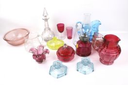 A collection of assorted glassware. Including cranberry and uranium, etc. Max.